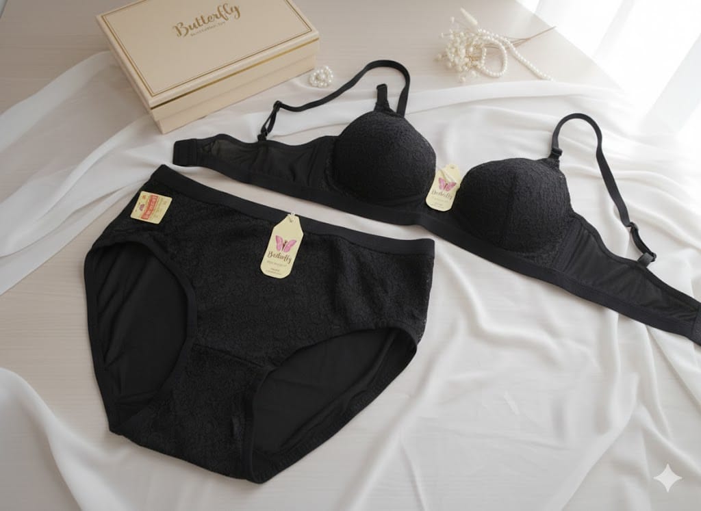 Butterfly Bra and Panty Set – সফট নেট ফ্যাব্রিকের আরামদায়ক লিঞ্জারি সেট - Image 3