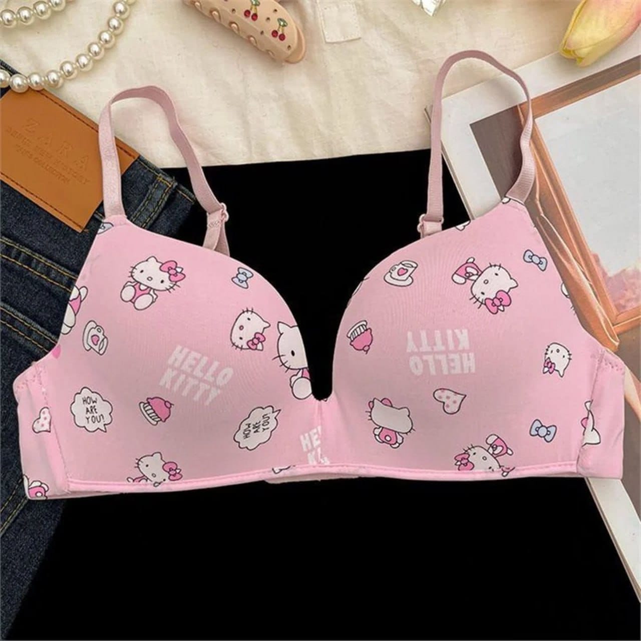 Cute Hello Kitty Push-Up Wireless Bra – কমফোর্টেবল ও স্টাইলিশ পুশ-আপ ব্রা - Image 3