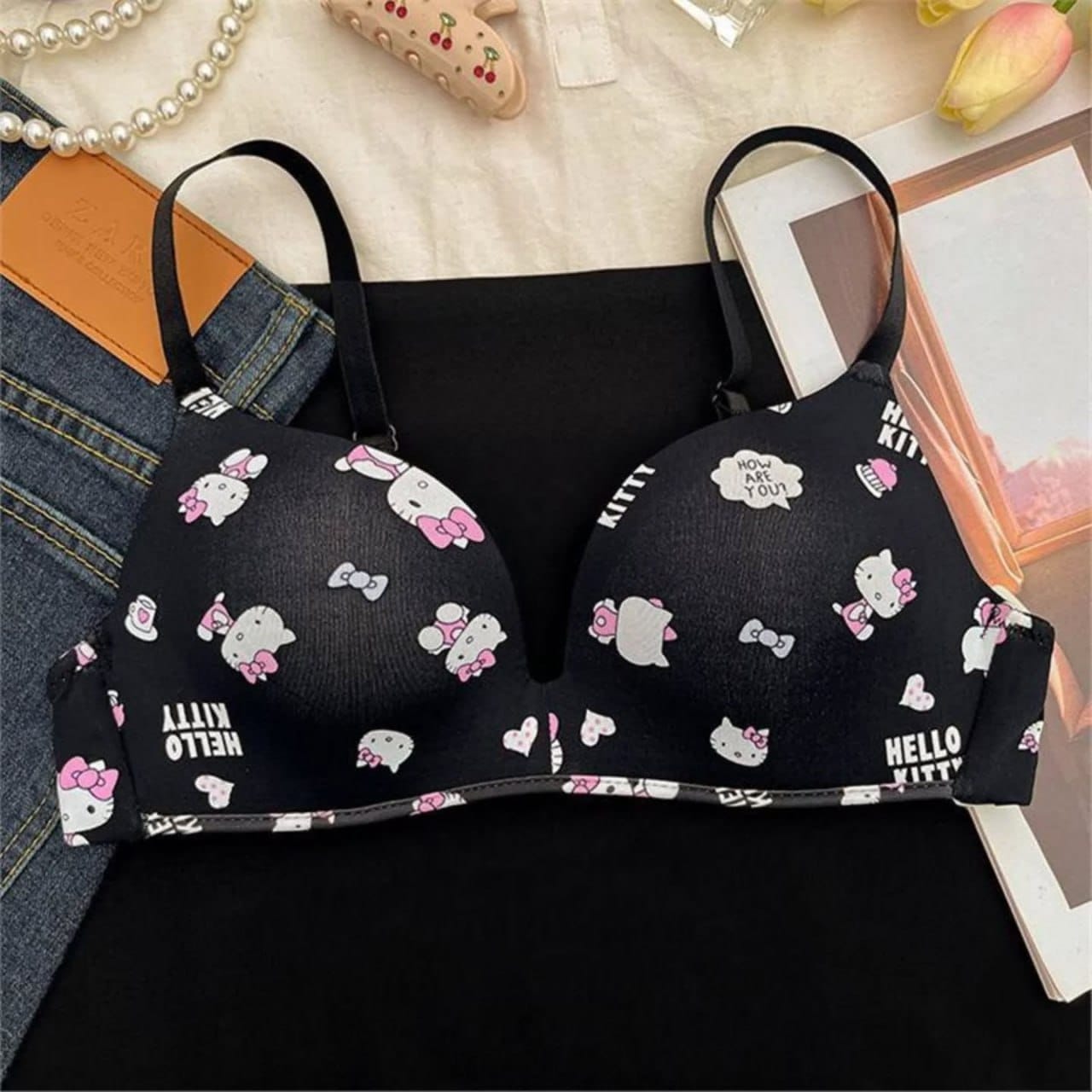 Cute Hello Kitty Push-Up Wireless Bra – কমফোর্টেবল ও স্টাইলিশ পুশ-আপ ব্রা - Image 2